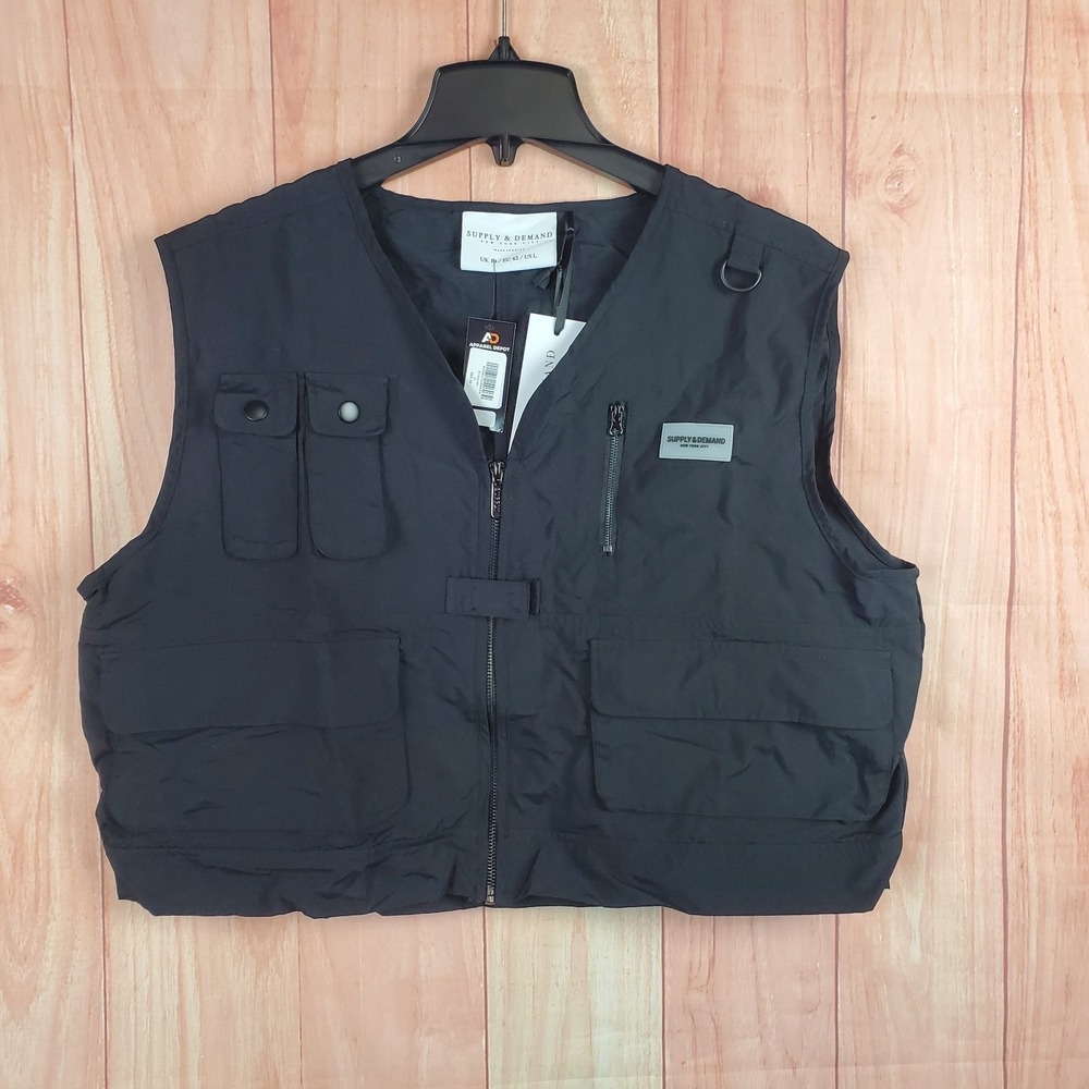 Supply & Demand Utility Vest Mens Large Black Logo‎ V Neck Work Wear Outdoor